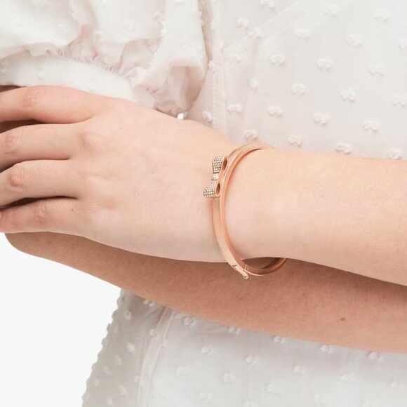 Kate Spade New York Ready Set Bow Pave Bracelet Bangle Rose Gold NWT Hinge Close - Picture 2 of 4